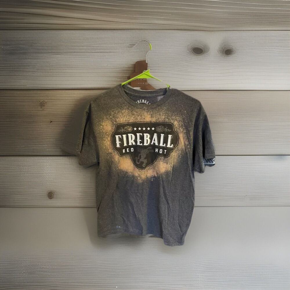 Fireball Whiskey Red Hot Whisky Dragon Gray W/ Bleach Effect Style T Shirt Sz M